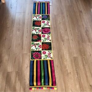 Pier 1 Table Runner Flowers Embroidered Chain Stitch Geraniums Rainbow 14” X 72”